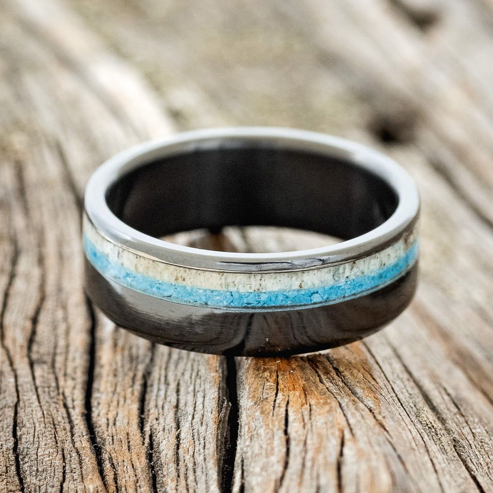 "CASTOR" - TURQUOISE & ANTLER WEDDING BAND-6