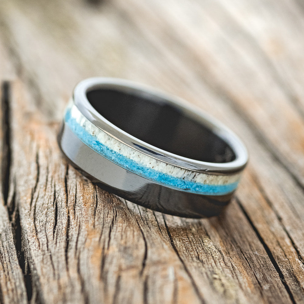 "CASTOR" - TURQUOISE & ANTLER WEDDING BAND-5