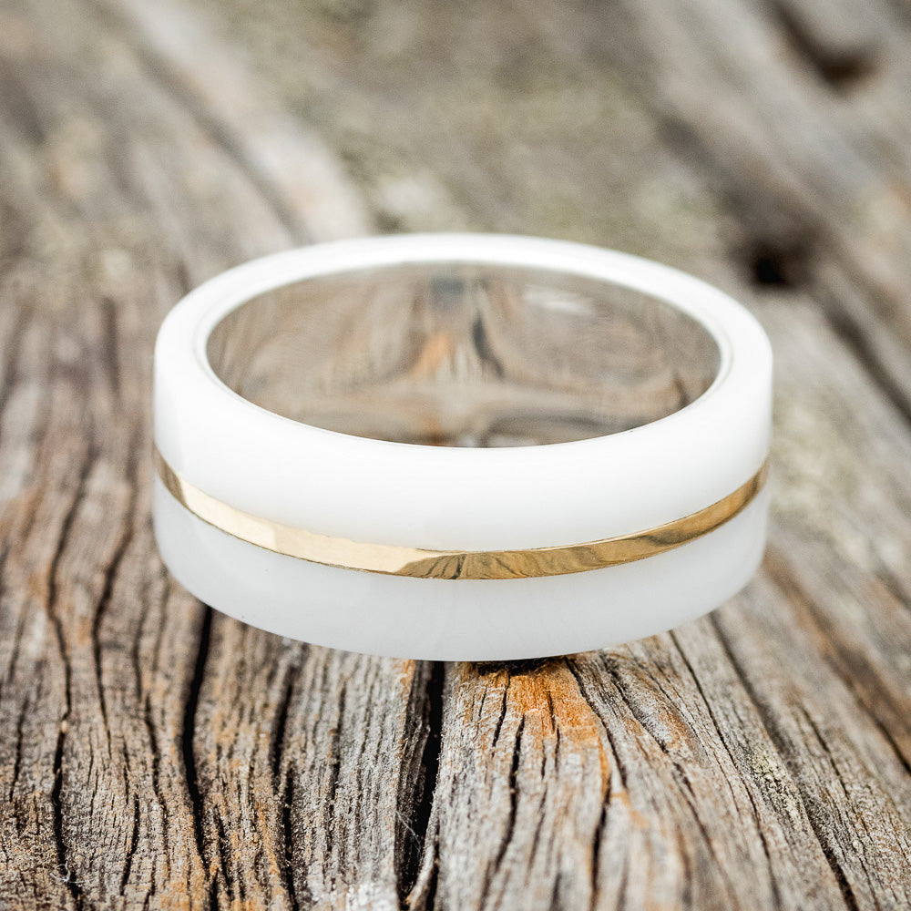 WHITE ACRYLIC & 14K GOLD INLAY WEDDING RING-6
