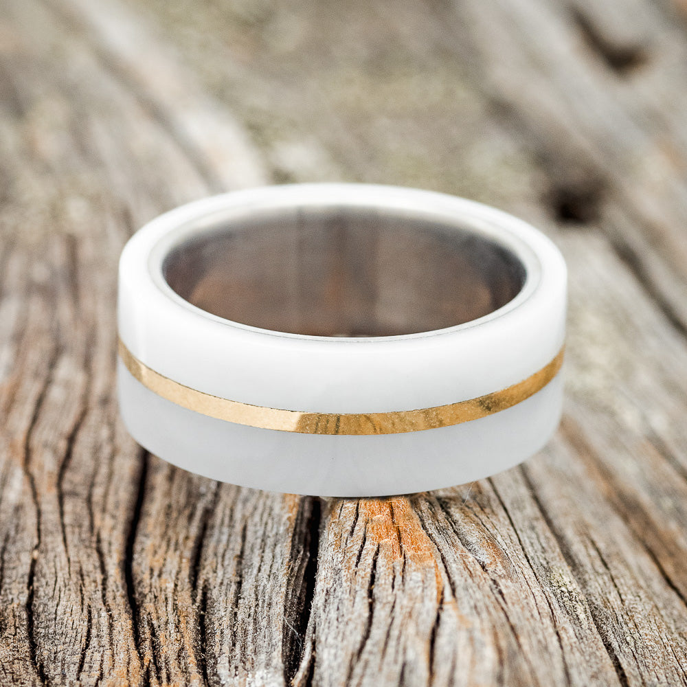 WHITE ACRYLIC & 14K GOLD INLAY WEDDING RING-3