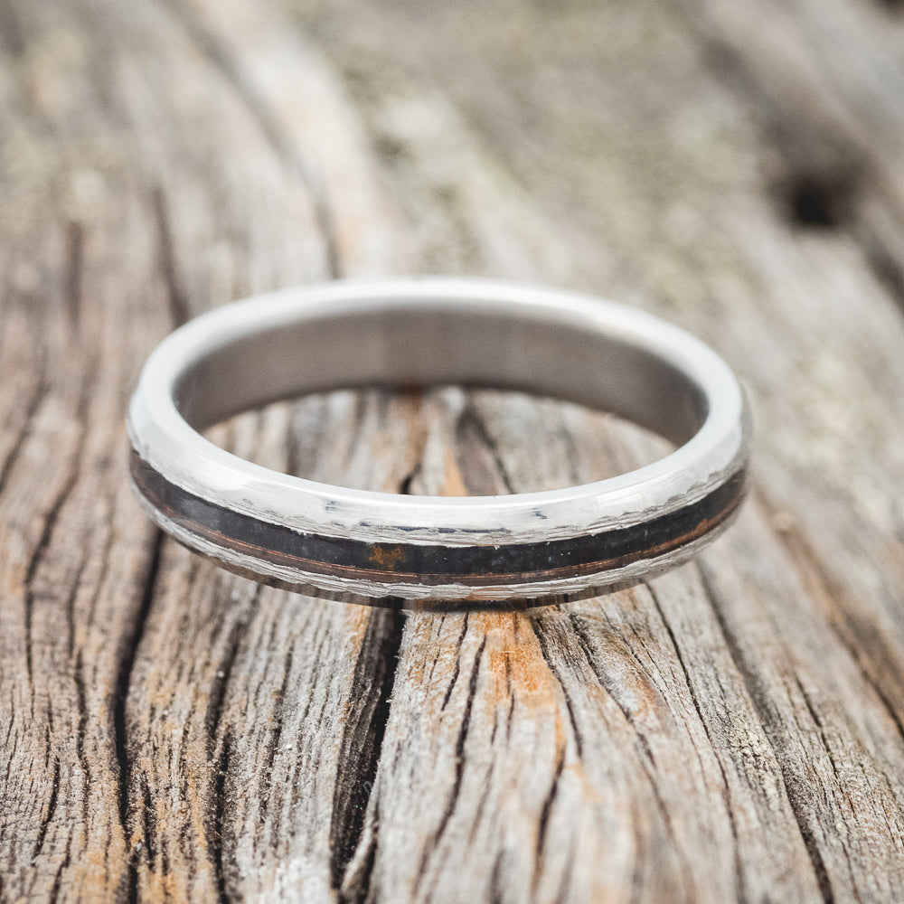 "NIRVANA" - MATCHING SET OF PATINA COPPER WEDDING BANDS WITH HAMMERED FINISHES-9