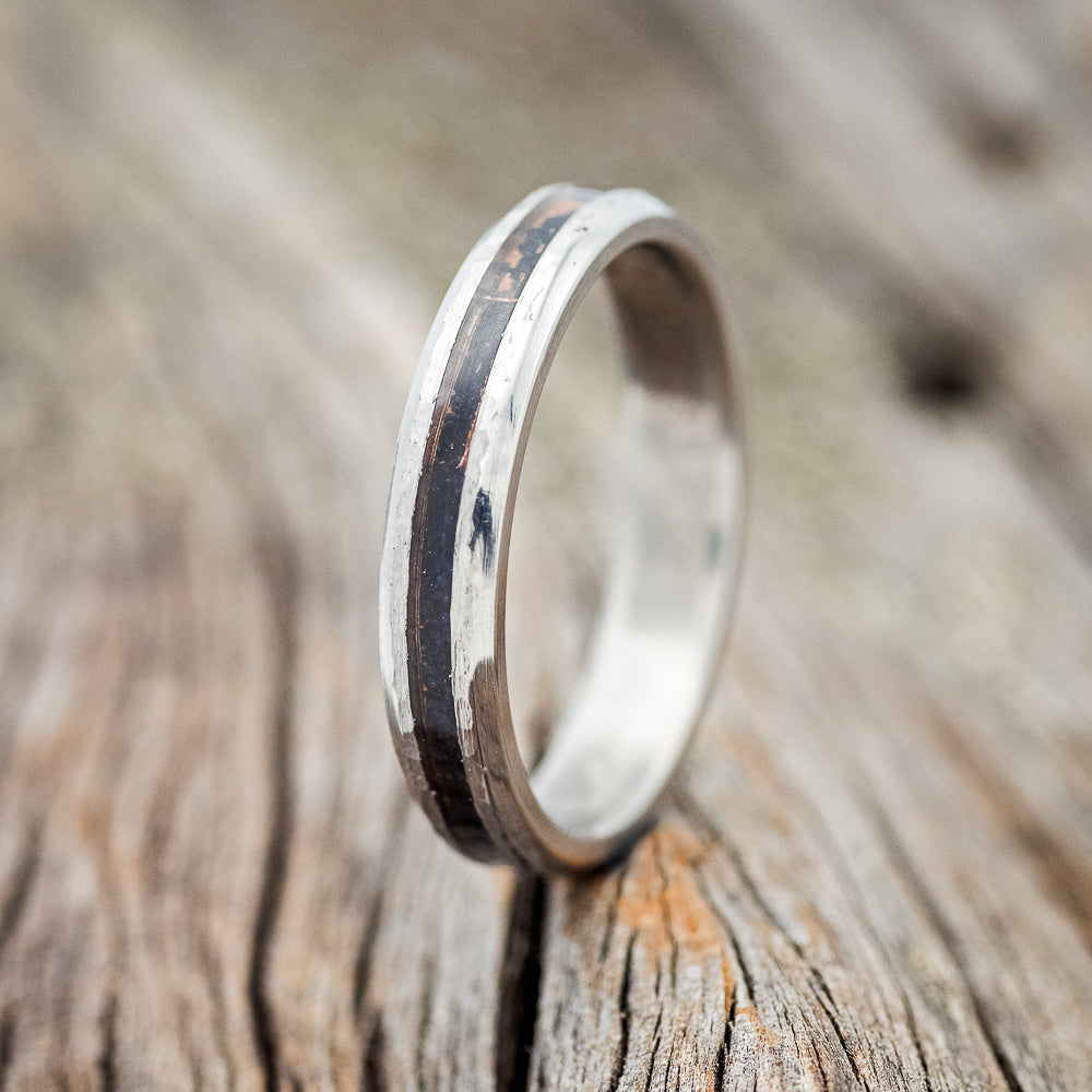 "NIRVANA" - MATCHING SET OF PATINA COPPER WEDDING BANDS WITH HAMMERED FINISHES-4