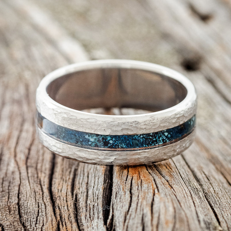 "NIRVANA" - CENTERED PATINA COPPER INLAY WEDDING BAND WITH HAMMERED FINISH - READY TO SHIP