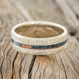 "NIRVANA" - CENTERED PATINA COPPER INLAY WEDDING BAND WITH HAMMERED FINISH