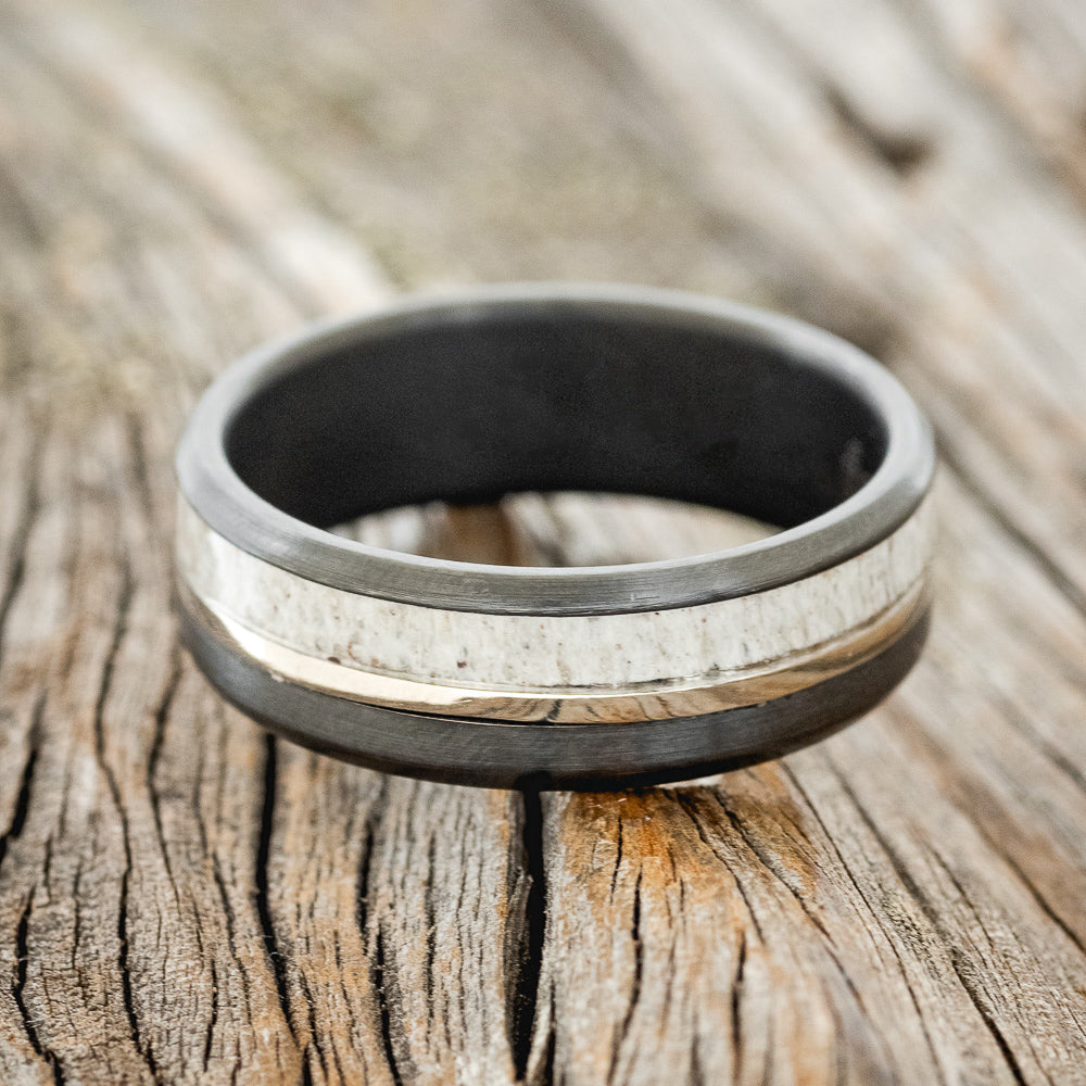"TANNER" - ANTLER & 14K GOLD INLAY WEDDING RING-3