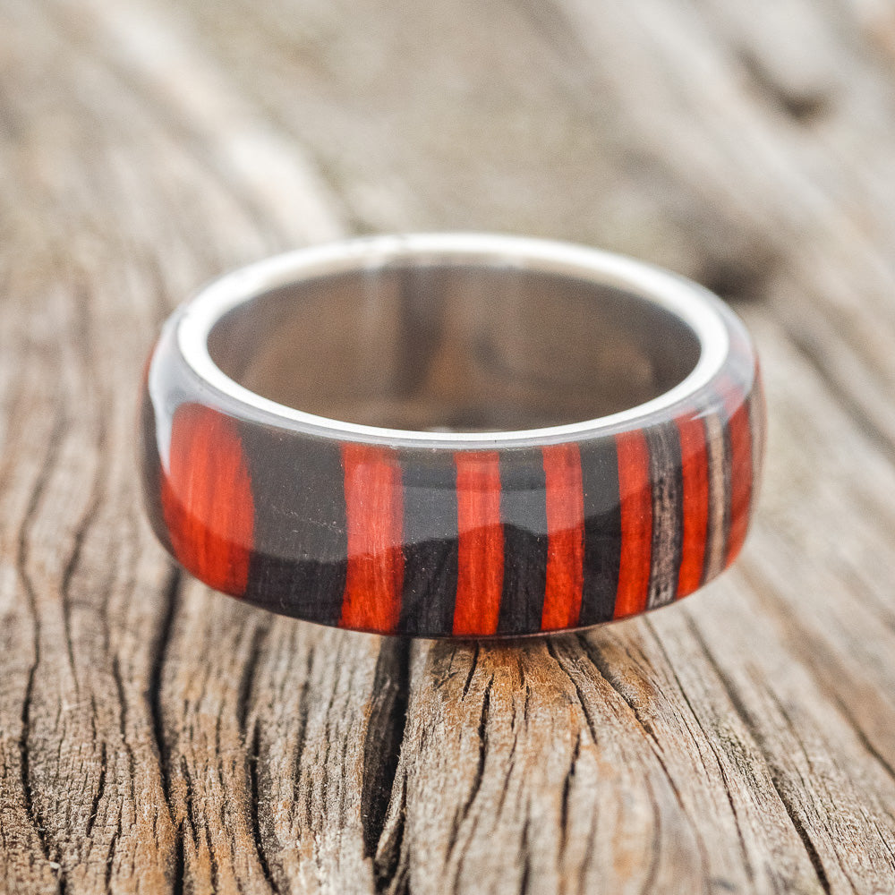 "HAVEN" - RED & BLACK DYED BIRCH WOOD WEDDING RING-3