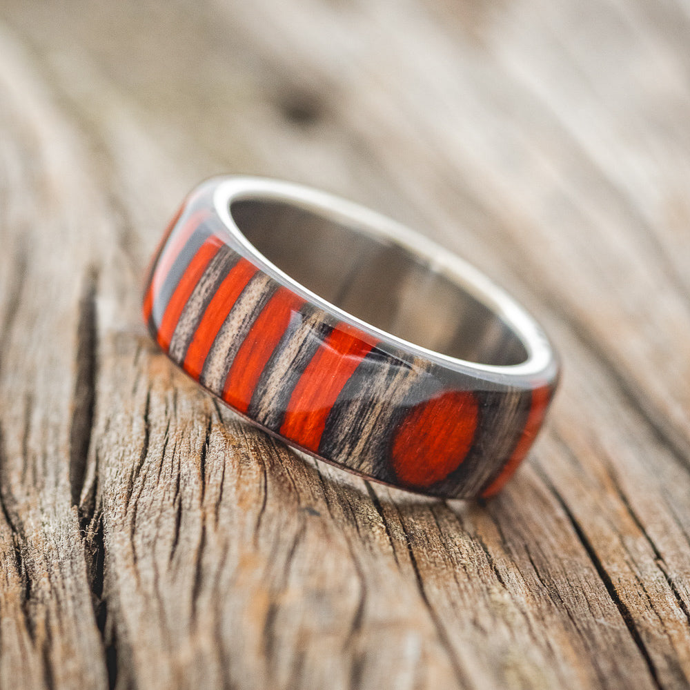"HAVEN" - RED & BLACK DYED BIRCH WOOD WEDDING RING-2