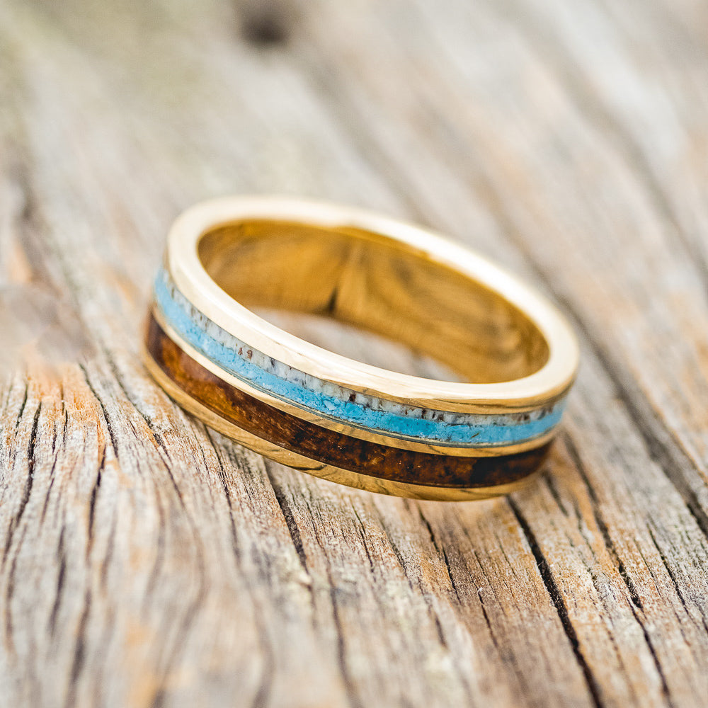 "DYAD" - IRONWOOD, ANTLER, & TURQUOISE WEDDING BAND-2
