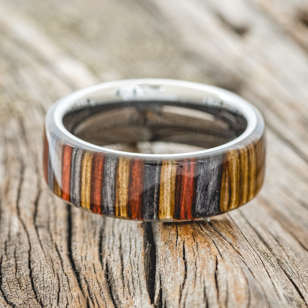 "HAVEN" - RED, GREY & BROWN DYED BIRCH WOOD WEDDING RING-6