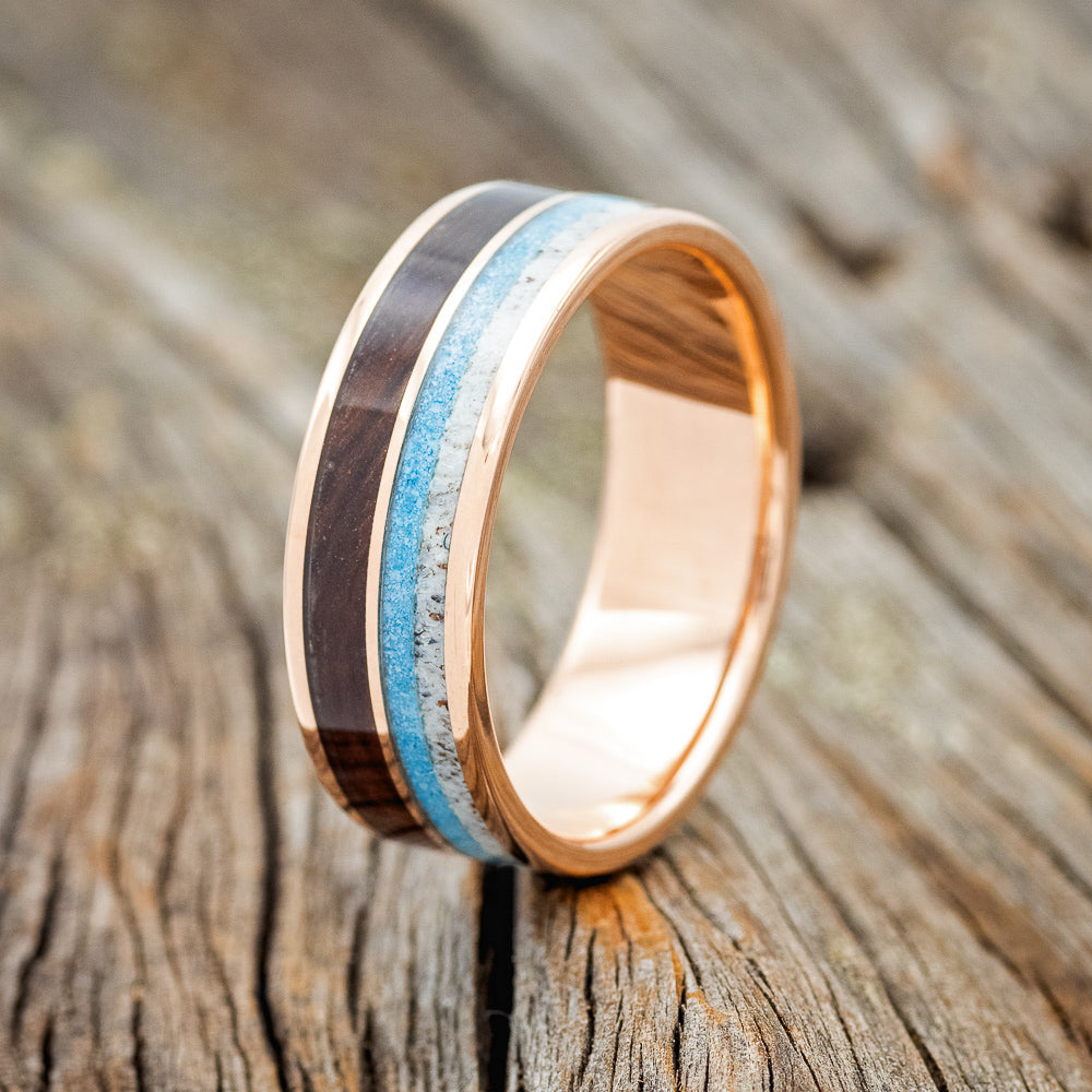 "DYAD" - IRONWOOD, ANTLER & TURQUOISE WEDDING BAND-15