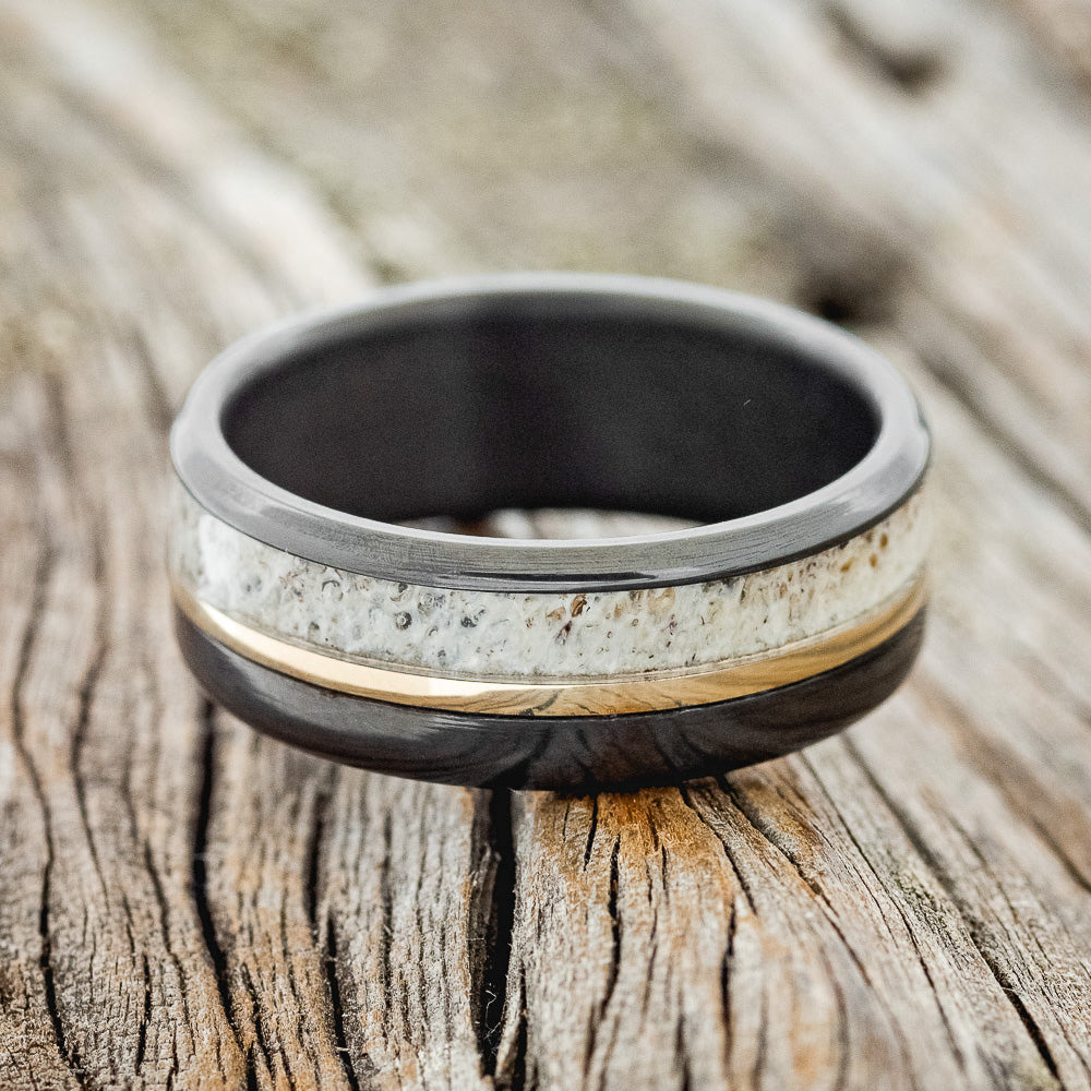 "TANNER" - MATCHING SET OF ANTLER & 14K GOLD WEDDING RINGS-6