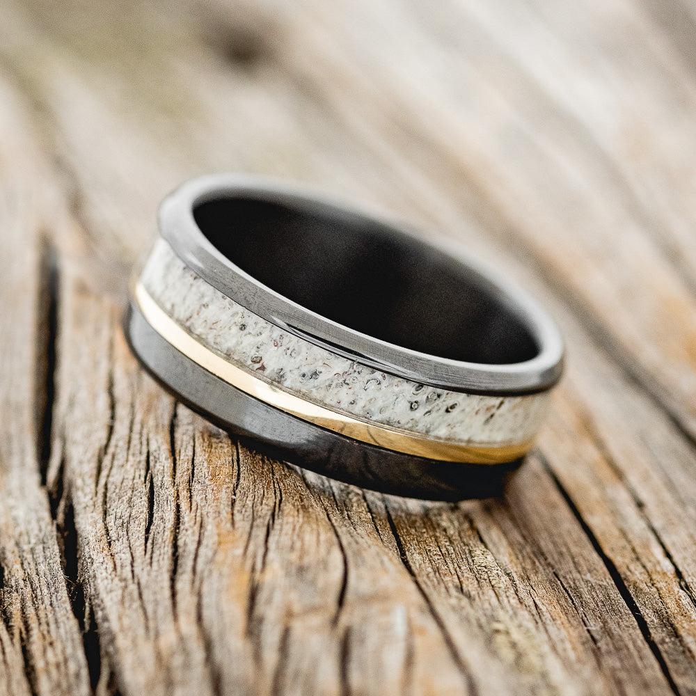 "TANNER" - MATCHING SET OF ANTLER & 14K GOLD WEDDING RINGS-4