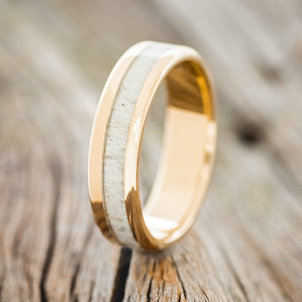 "CASTOR" - MATCHING SET OF ANTLER WEDDING RINGS FEATURING 14K GOLD BANDS-3