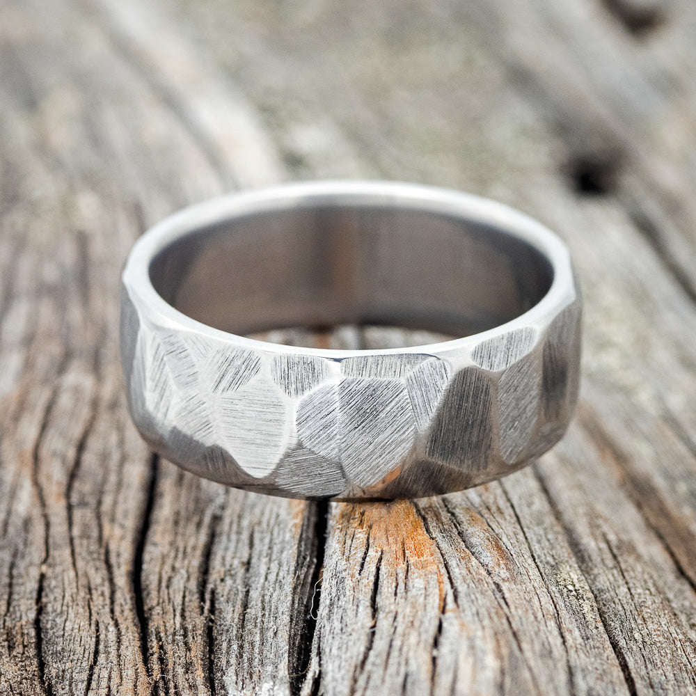 FACETED WEDDING RING WITH TEXTURED FINISH-4