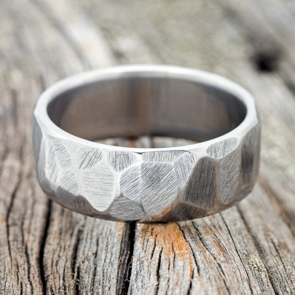 FACETED WEDDING RING WITH TEXTURED FINISH-4