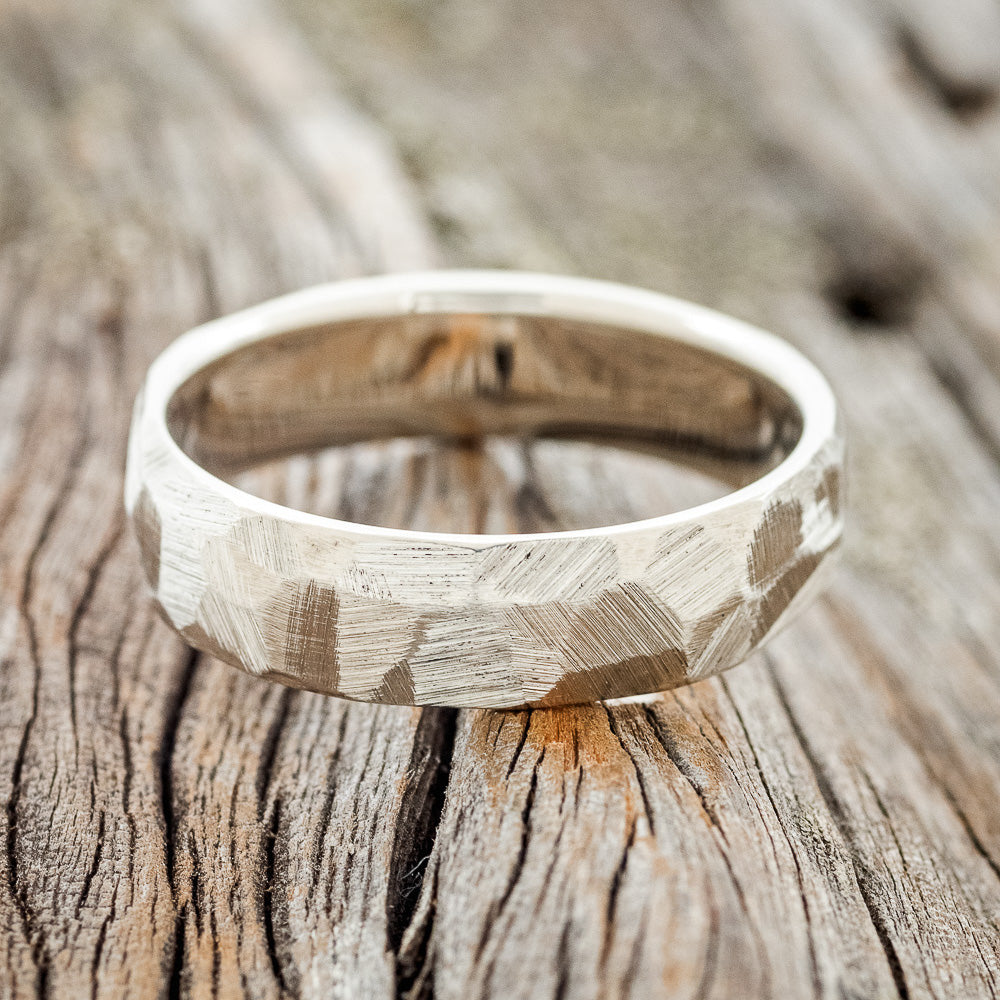 MATCHING SET OF FACETED WEDDING RINGS FEATURING TEXTURED 14K GOLD BANDS-6