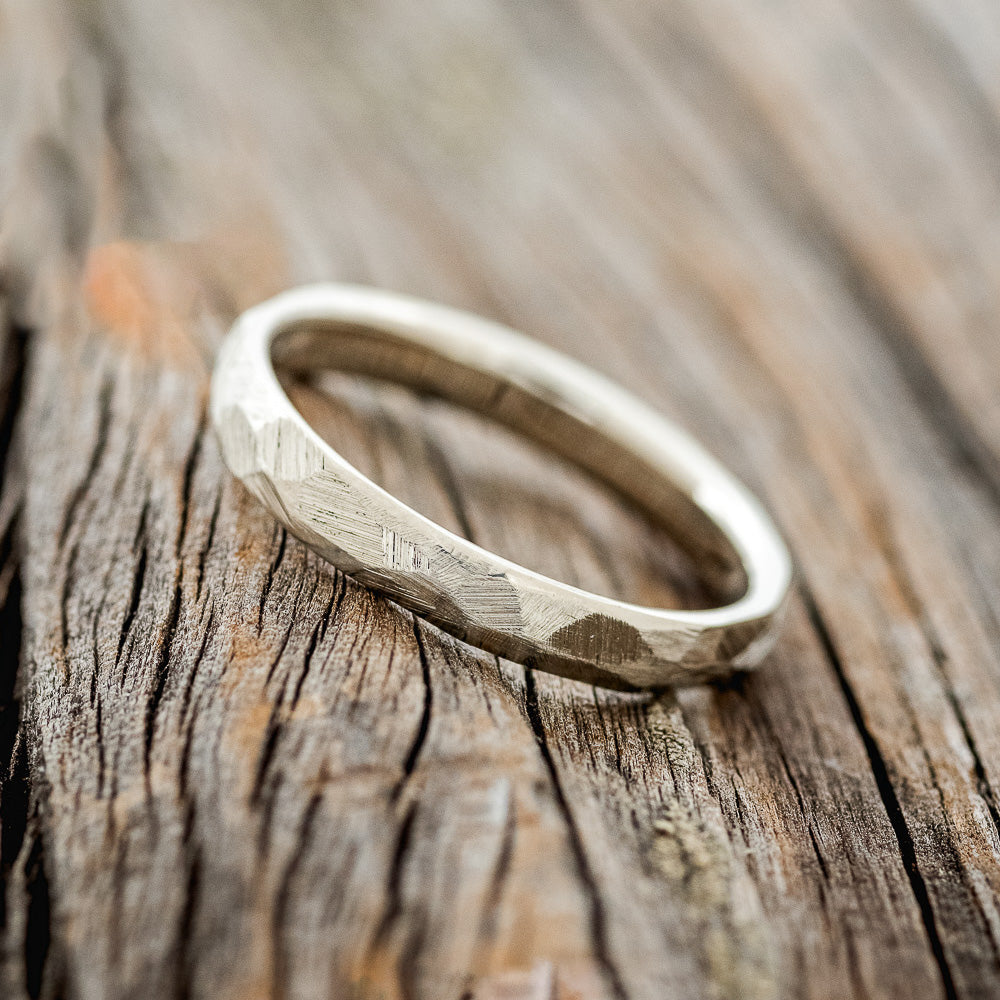 MATCHING SET OF FACETED WEDDING RINGS FEATURING TEXTURED 14K GOLD BANDS-5