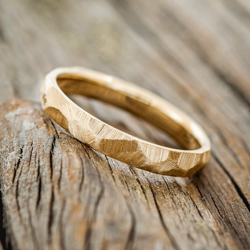 MATCHING SET OF FACETED WEDDING RINGS FEATURING TEXTURED 14K GOLD BANDS-12