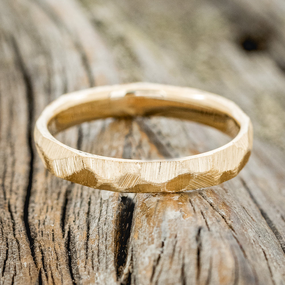 MATCHING SET OF FACETED WEDDING RINGS FEATURING TEXTURED 14K GOLD BANDS-14