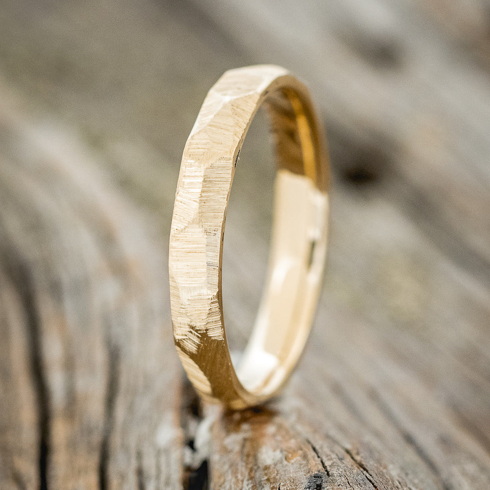 MATCHING SET OF FACETED WEDDING RINGS FEATURING TEXTURED 14K GOLD BANDS-10