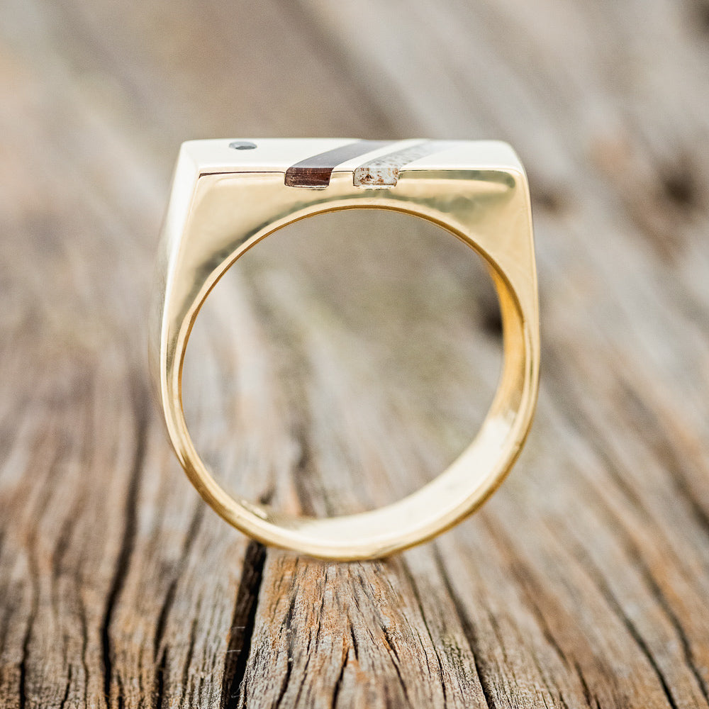 BLACK DIAMOND, IRONWOOD & ELK ANTLER 14K GOLD WEDDING RING-4