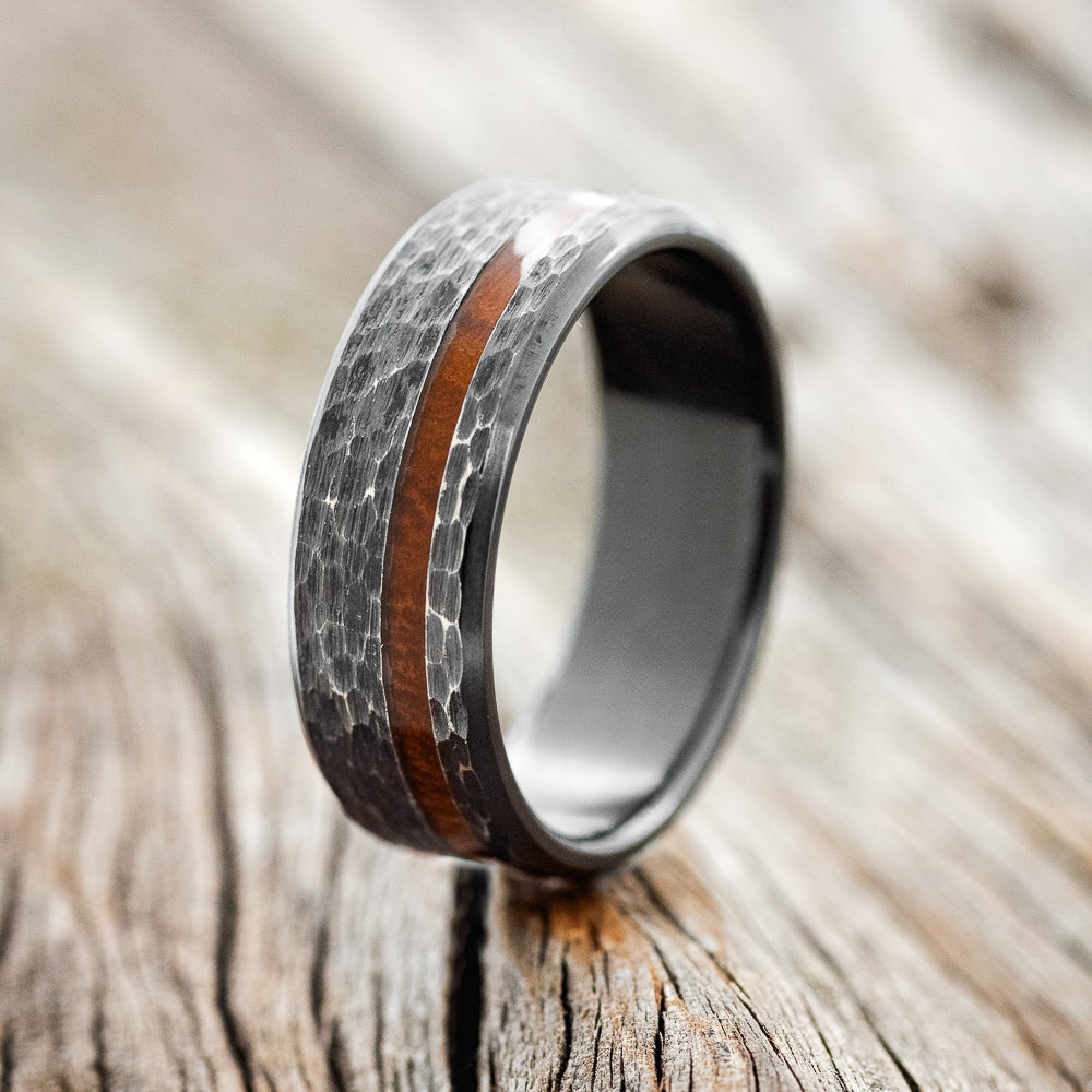 "VERTIGO" - IRONWOOD WEDDING BAND WITH HAMMERED FINISH-7