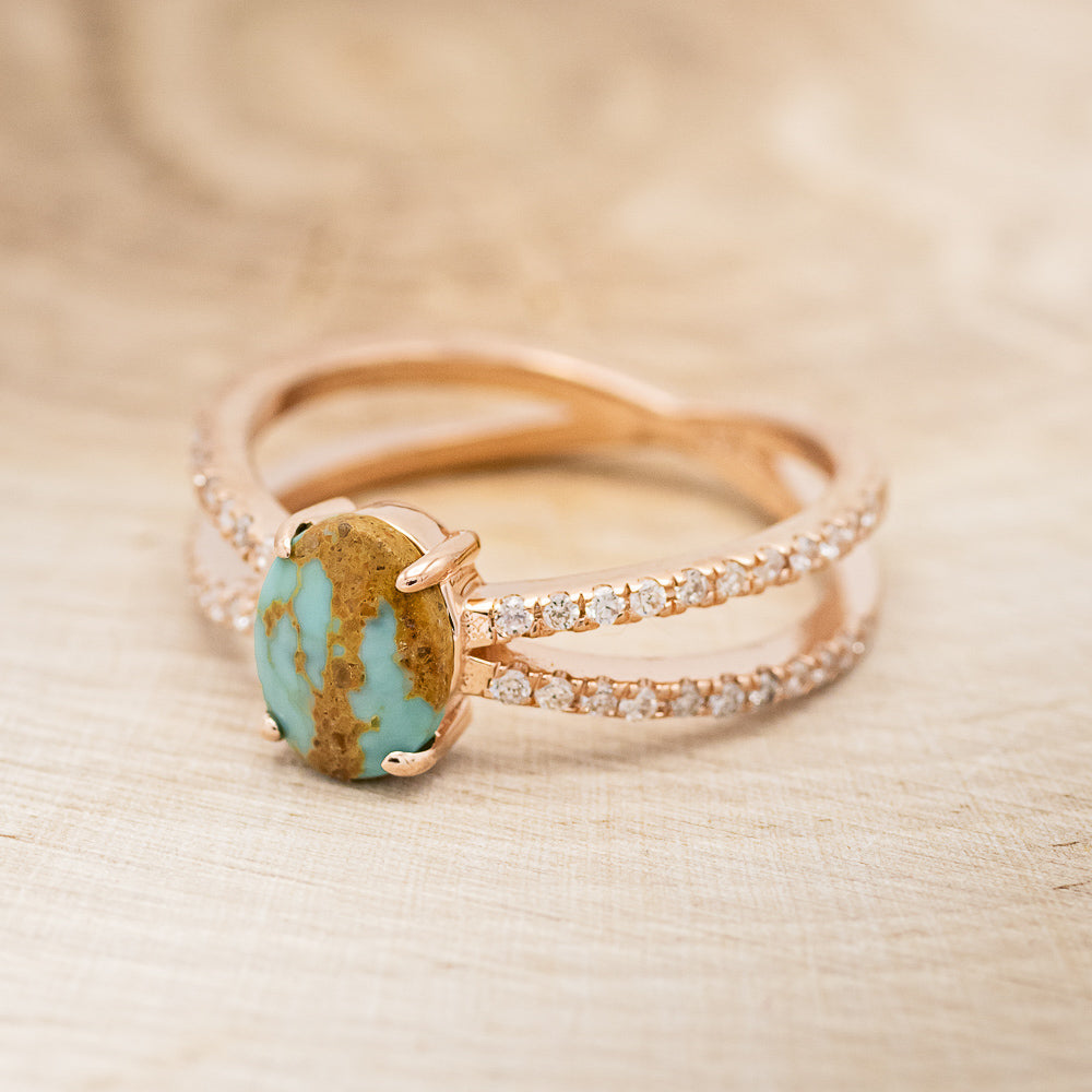 "ANASTASIA" - OVAL TURQUOISE ENGAGEMENT RING WITH DIAMOND ACCENTS-3