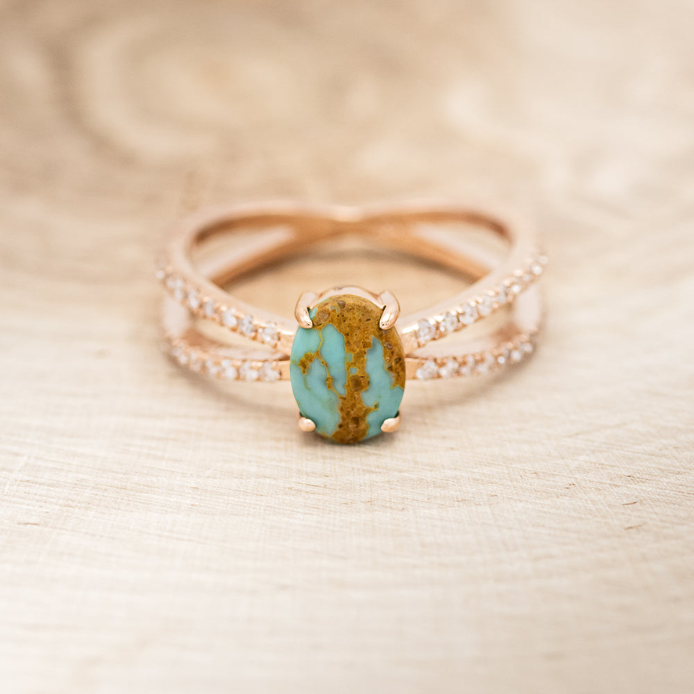 "ANASTASIA" - OVAL TURQUOISE ENGAGEMENT RING WITH DIAMOND ACCENTS-4
