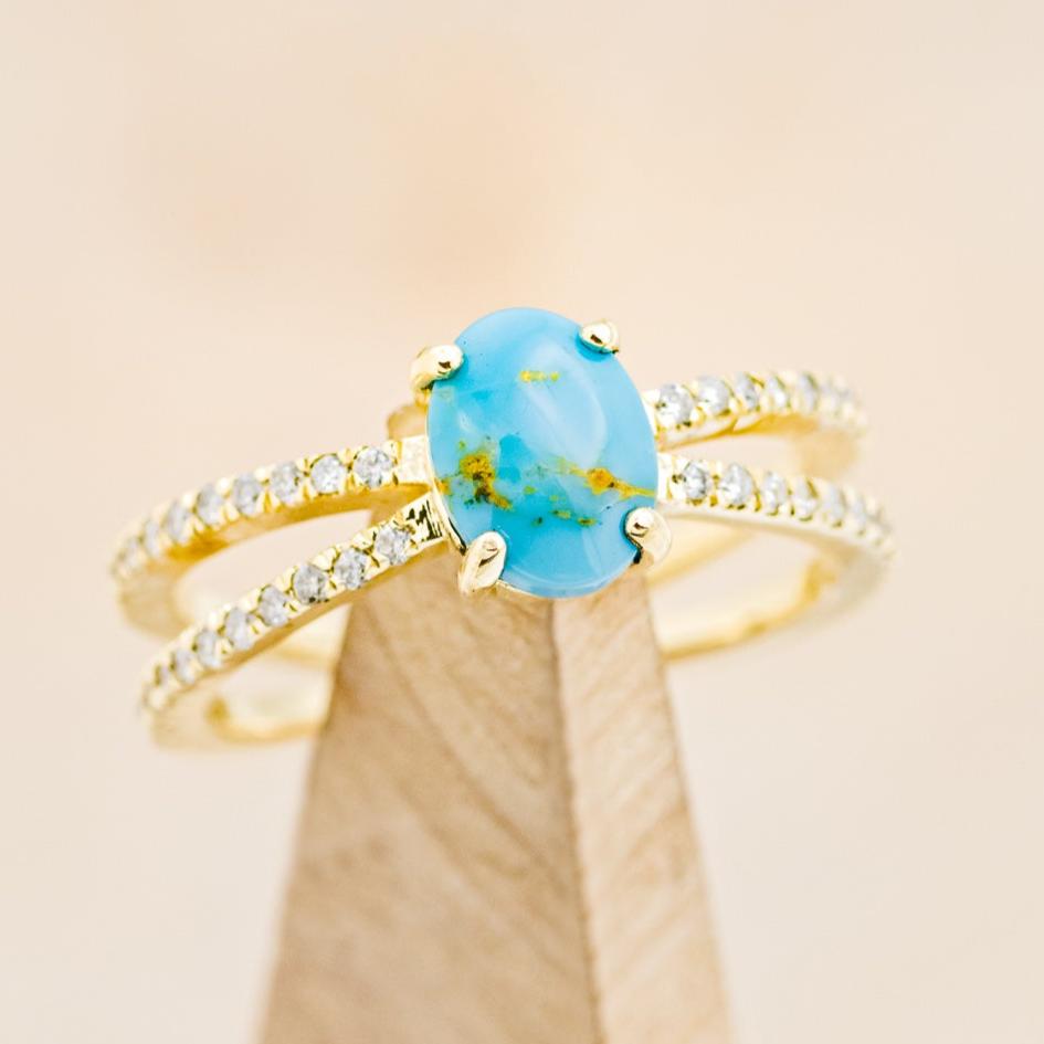 "ANASTASIA" - OVAL TURQUOISE ENGAGEMENT RING WITH DIAMOND ACCENTS-7