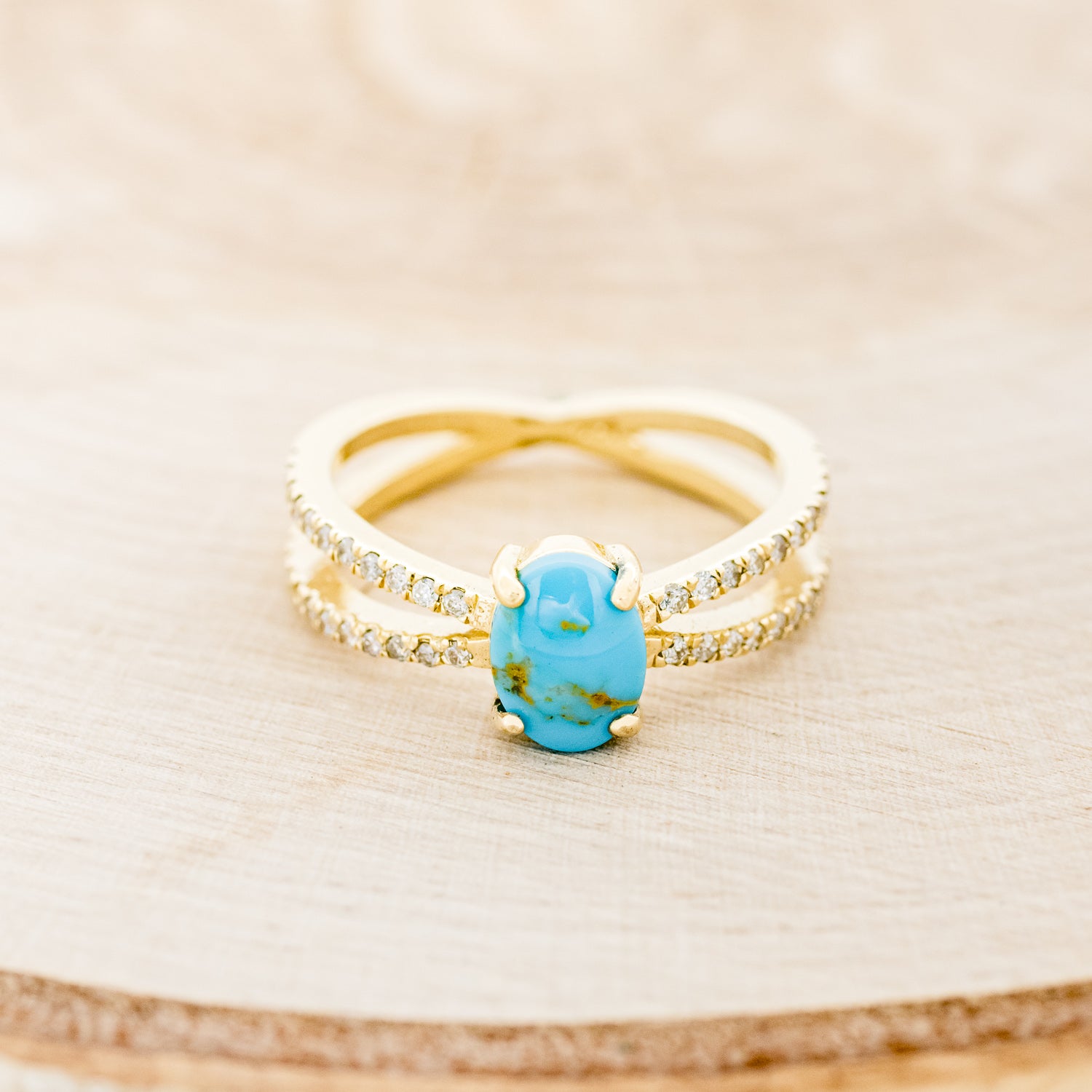 "ANASTASIA" - OVAL TURQUOISE ENGAGEMENT RING WITH DIAMOND ACCENTS-10