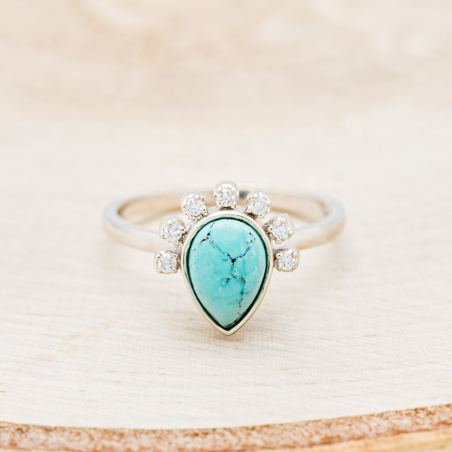 "SHANIA" - PEAR-SHAPED TURQUOISE ENGAGEMENT RING WITH DIAMOND ACCENTS-4