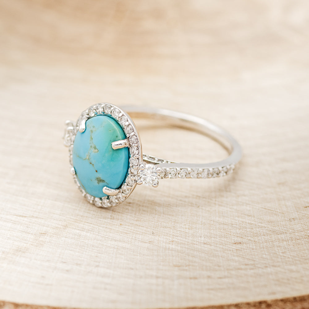 "KB" - OVAL TURQUOISE ENGAGEMENT RING WITH DIAMOND HALO & ACCENTS - EXPEDITED-9
