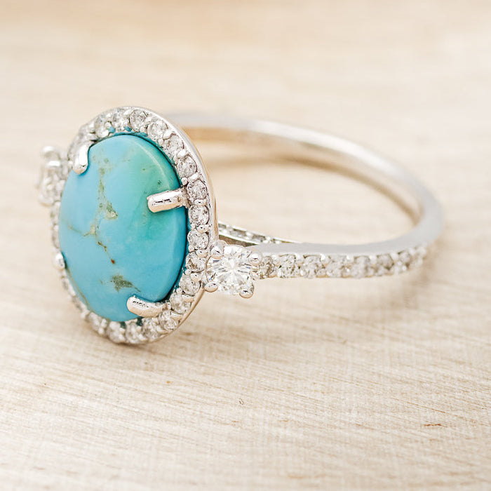 "KB" - OVAL TURQUOISE ENGAGEMENT RING WITH DIAMOND HALO & ACCENTS - EXPEDITED-9
