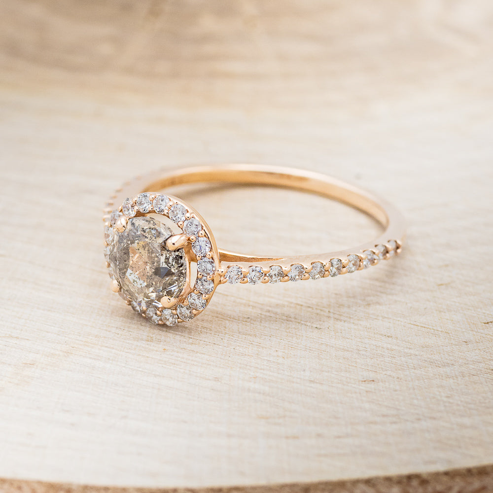 "FELICE" - ROUND CUT SALT & PEPPER DIAMOND ENGAGEMENT RING WITH DIAMOND HALO-3