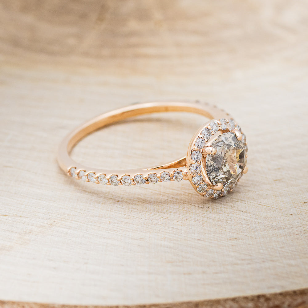 "FELICE" - ROUND CUT SALT & PEPPER DIAMOND ENGAGEMENT RING WITH DIAMOND HALO-2