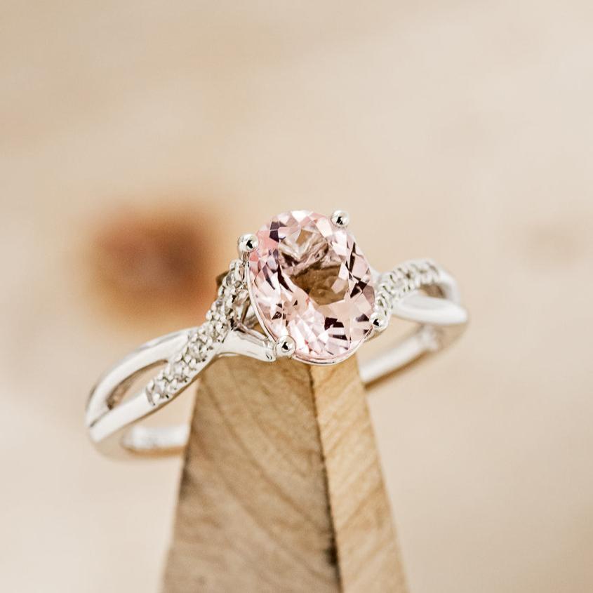 "ROSLYN" - OVAL MORGANITE ENGAGEMENT RING WITH DIAMOND ACCENTS-6