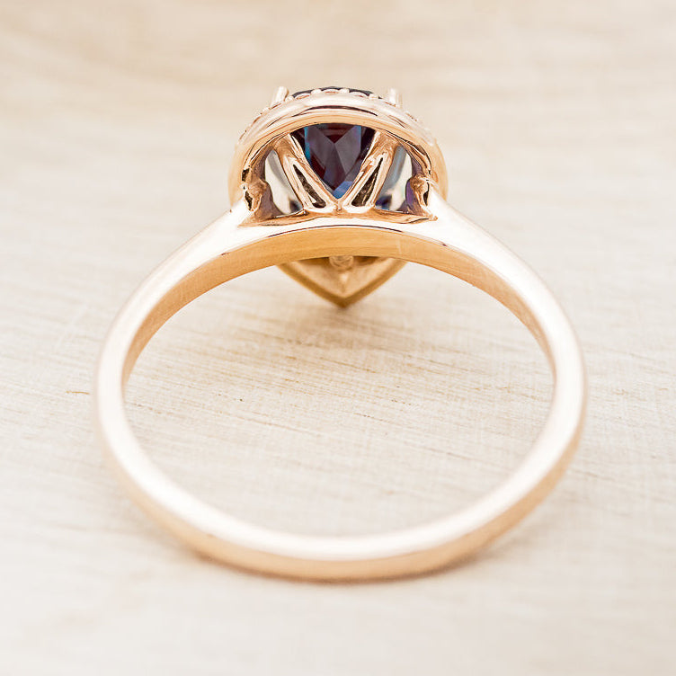"CLARISS" - PEAR-SHAPED LAB-GROWN ALEXANDRITE ENGAGEMENT RING WITH DIAMOND HALO - EXPEDITED-6