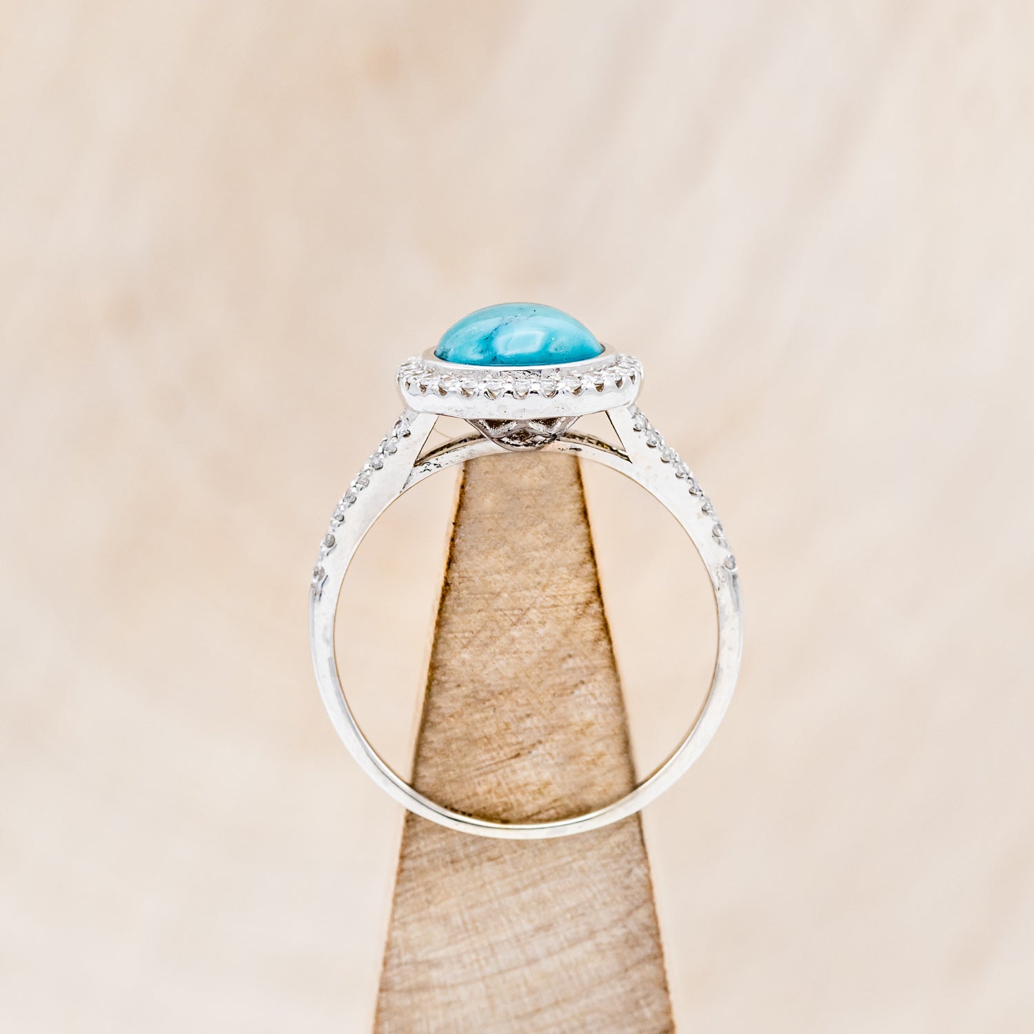"NOVA" - ROUND CUT TURQUOISE ENGAGEMENT RING WITH DIAMOND HALO & ACCENTS-11