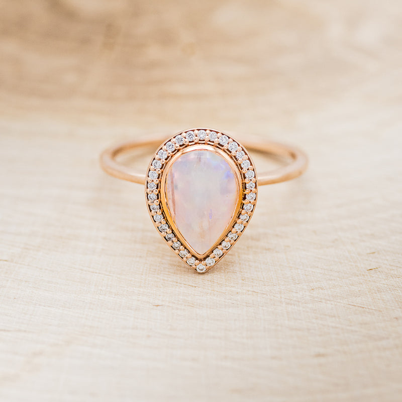 "TERRA" - PEAR-SHAPED OPAL ENGAGEMENT RING WITH DIAMOND HALO