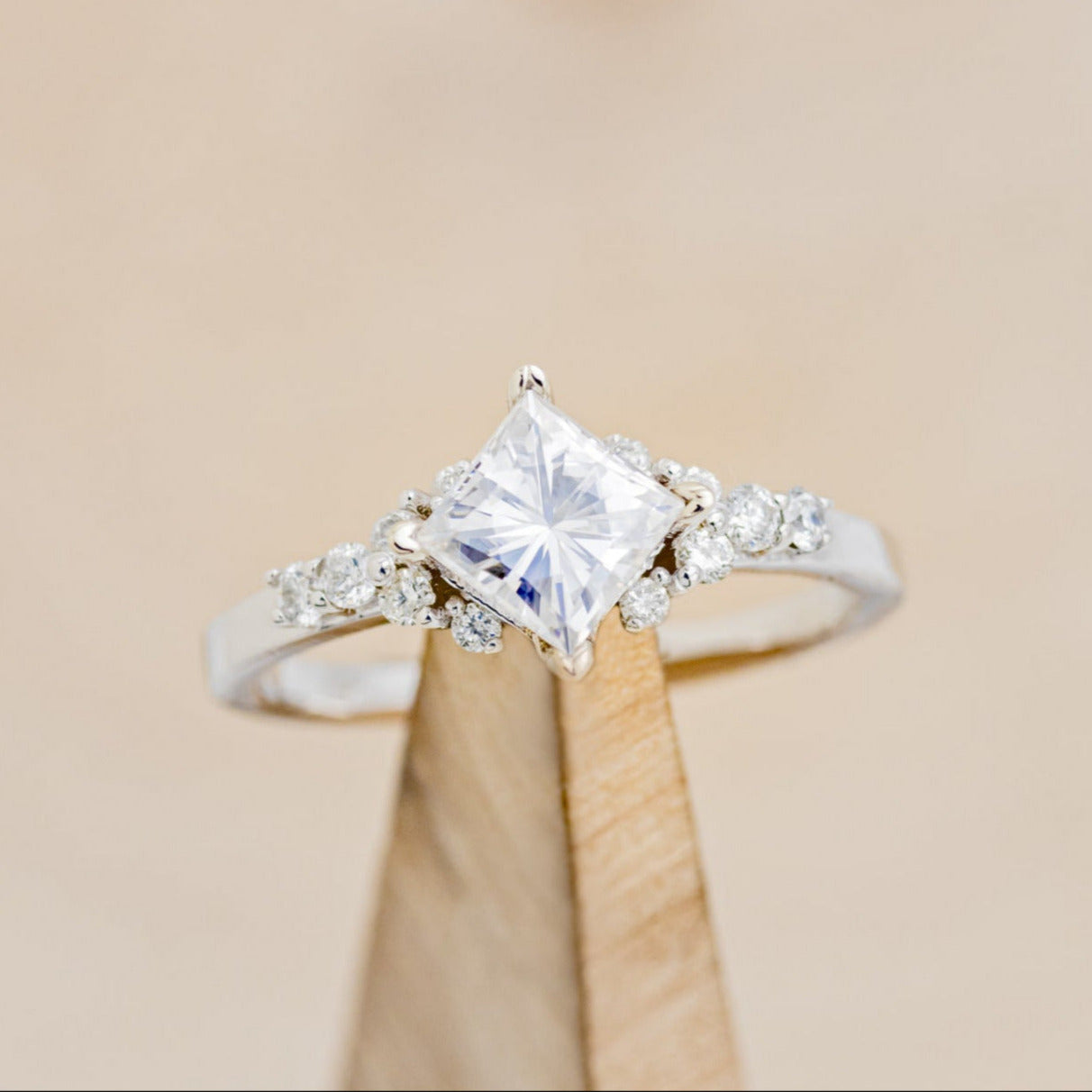 "LAYLA" - PRINCESS CUT MOISSANITE ENGAGEMENT RING WITH DIAMOND ACCENTS & TRACER-6