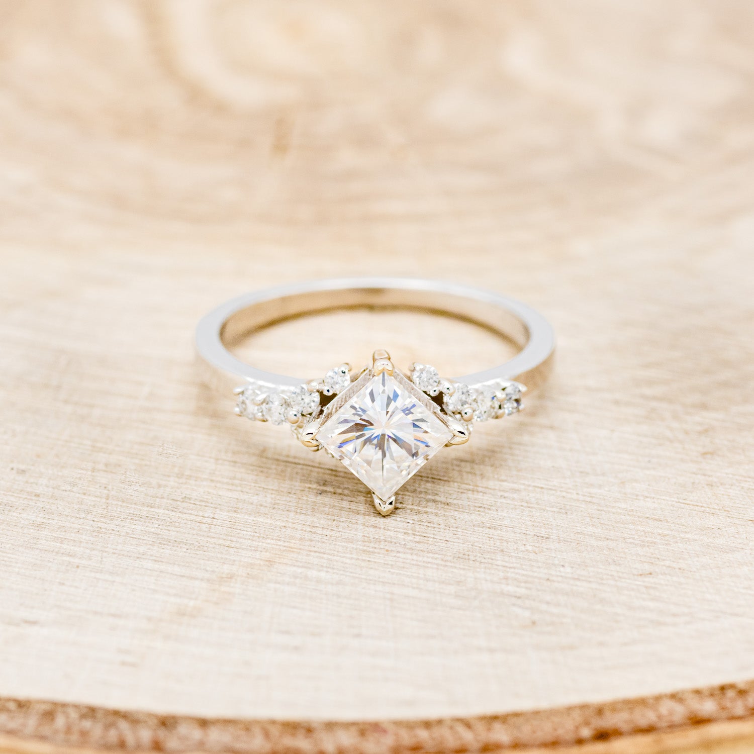 "LAYLA" - PRINCESS CUT MOISSANITE ENGAGEMENT RING WITH DIAMOND ACCENTS & TRACER-9