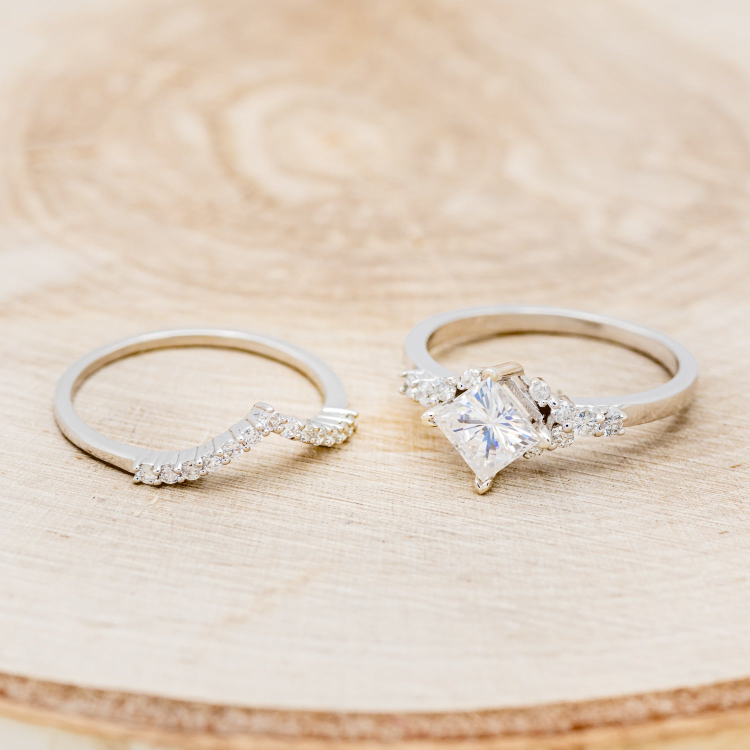 "LAYLA" - PRINCESS CUT MOISSANITE ENGAGEMENT RING WITH DIAMOND ACCENTS & TRACER-5