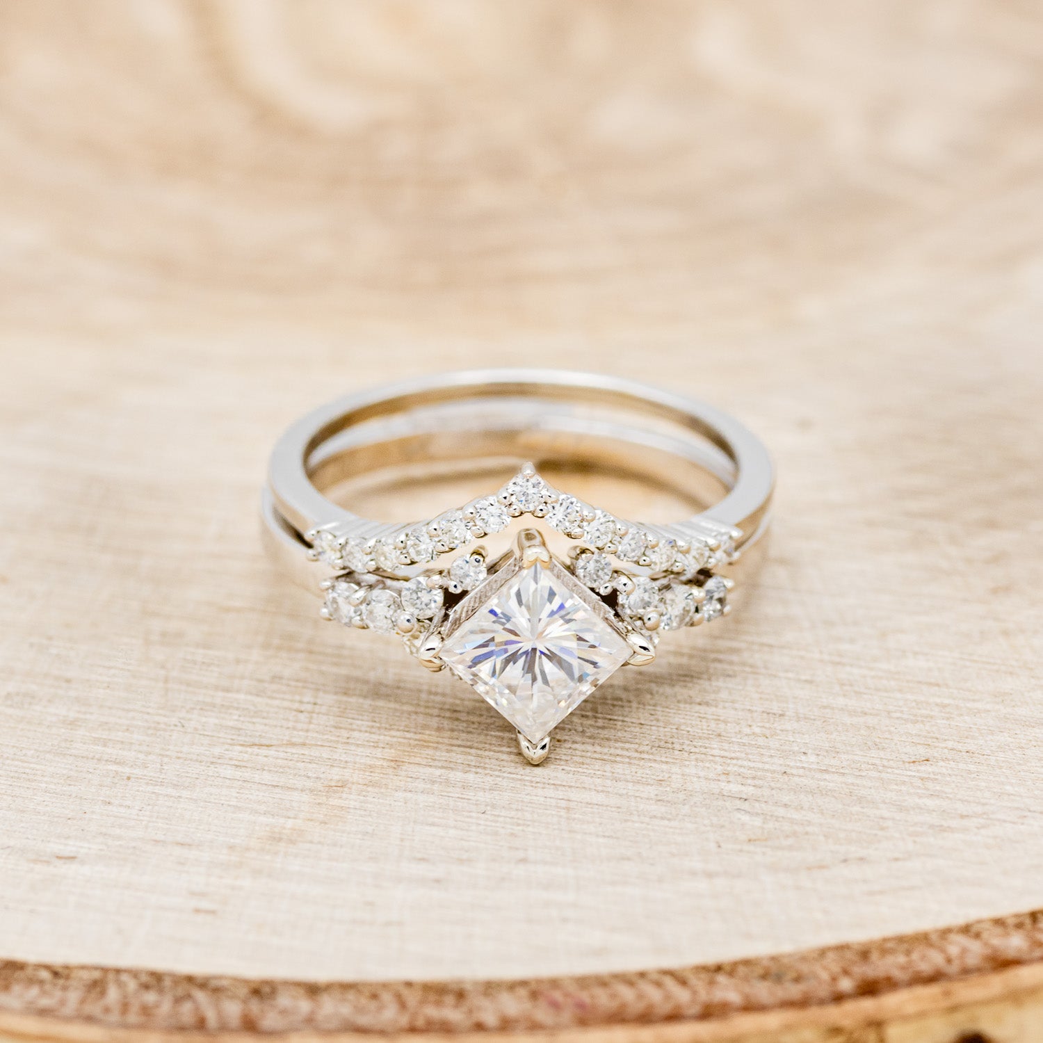 "LAYLA" - PRINCESS CUT MOISSANITE ENGAGEMENT RING WITH DIAMOND ACCENTS & TRACER-4