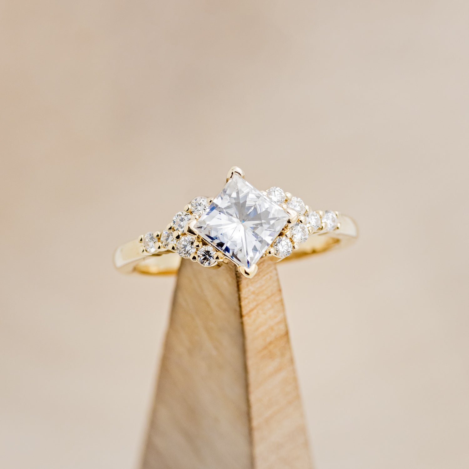 "LAYLA" - PRINCESS CUT MOISSANITE ENGAGEMENT RING WITH DIAMOND ACCENTS & TRACER-22