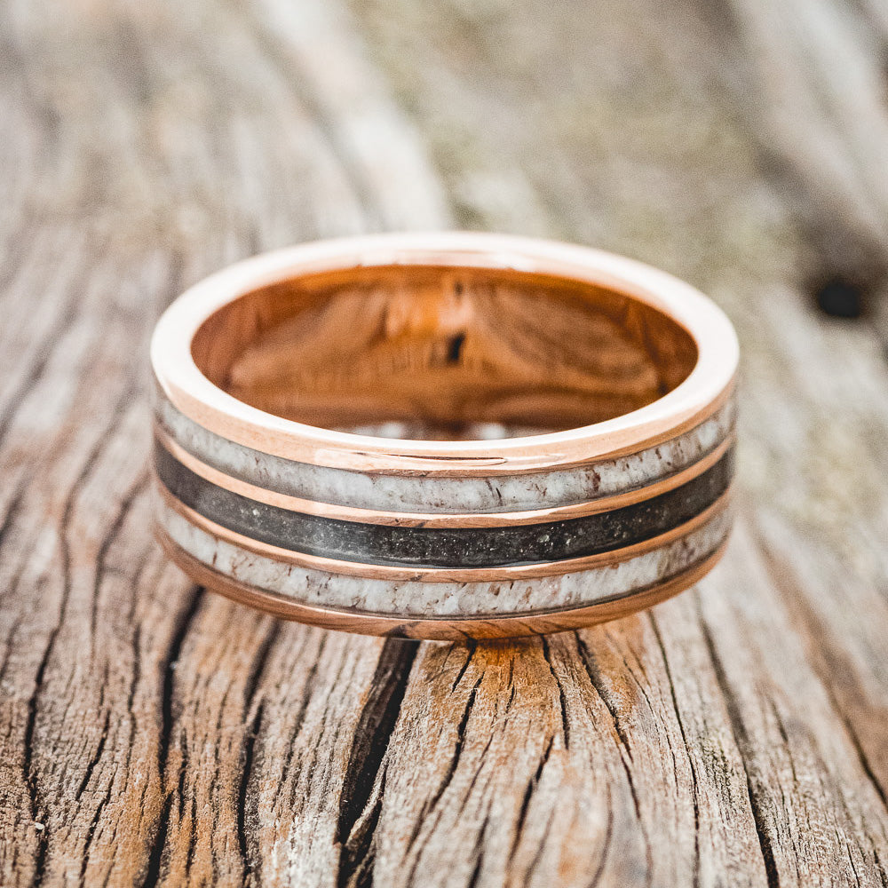 "RIO" - ANTLER & PYRITE INLAYS WEDDING BAND-8