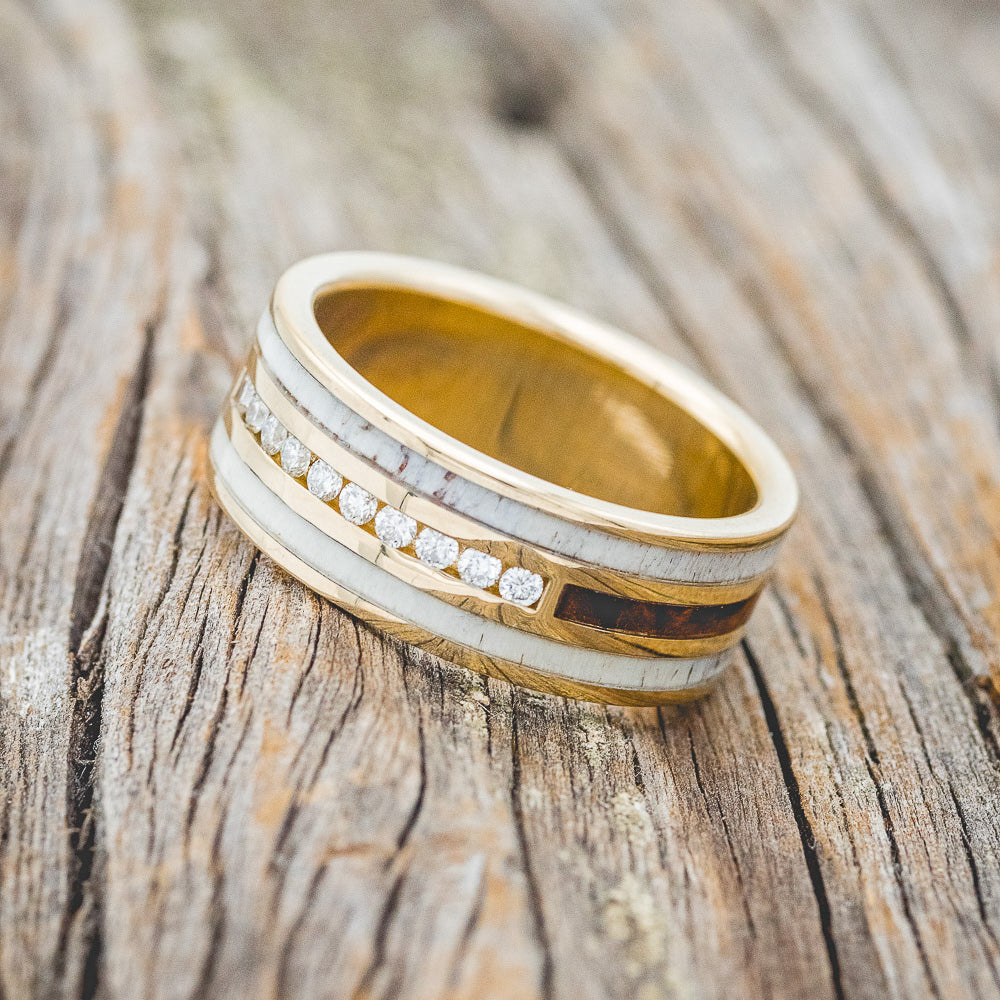 "RIO" - DIAMONDS, ANTLER & IRONWOOD WEDDING RING-2