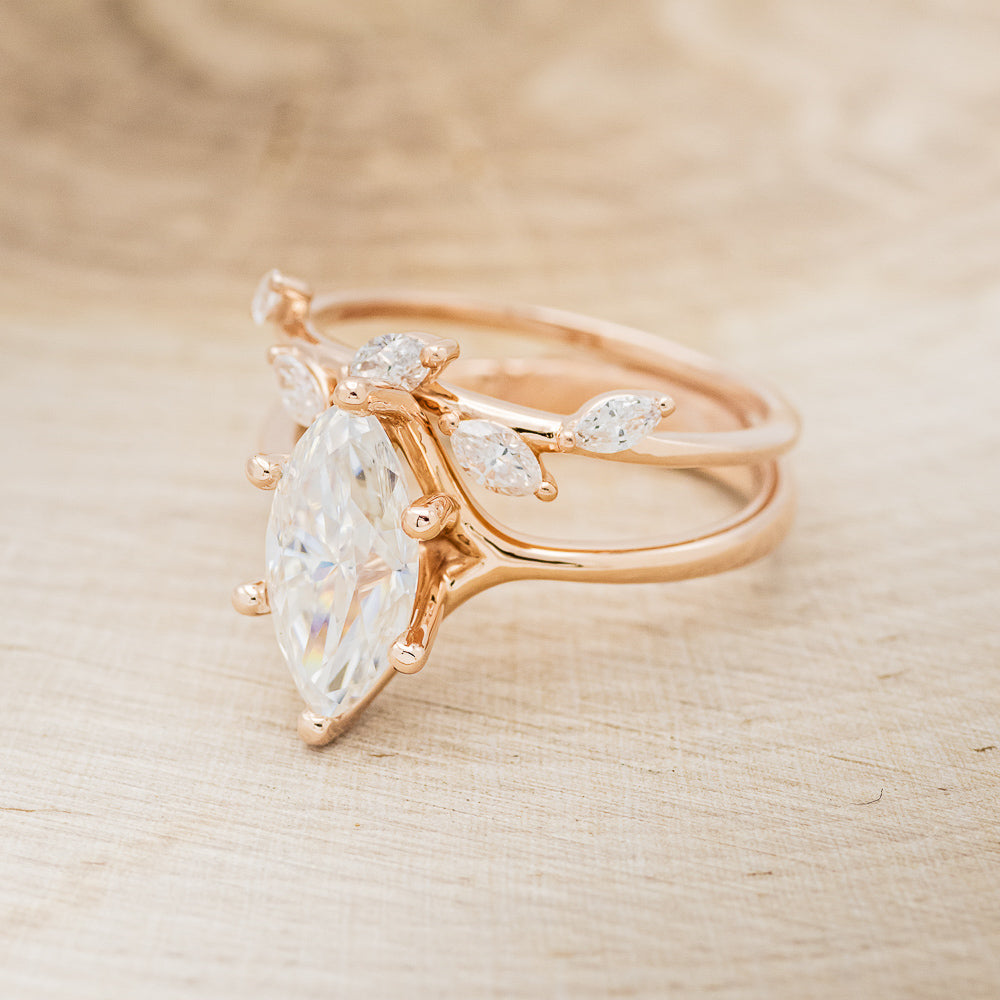 "TULIP" - MARQUISE MOISSANITE ENGAGEMENT RING WITH "IDHAL" DIAMOND STACKING BAND-3