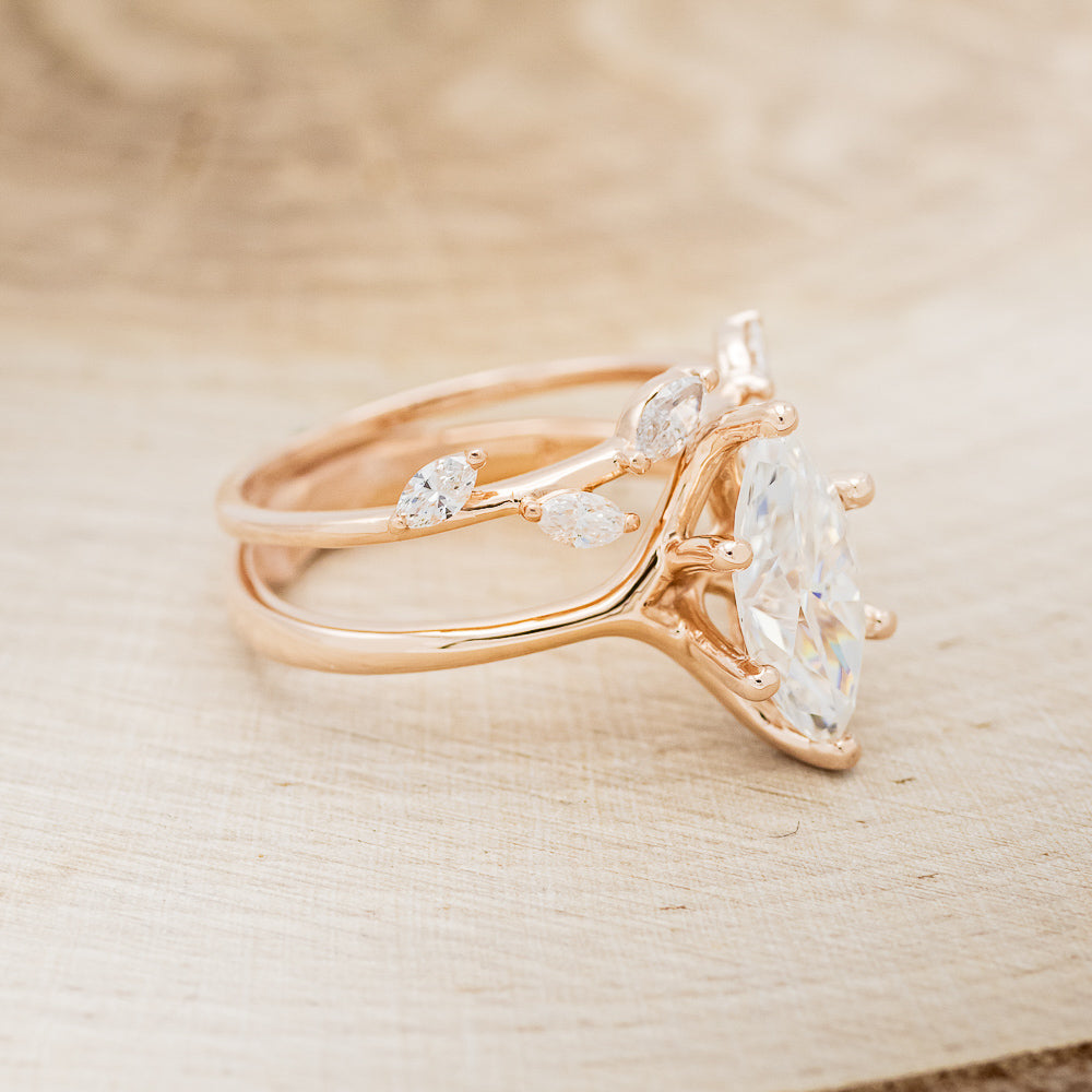 "TULIP" - MARQUISE MOISSANITE ENGAGEMENT RING WITH "IDHAL" DIAMOND STACKING BAND-2