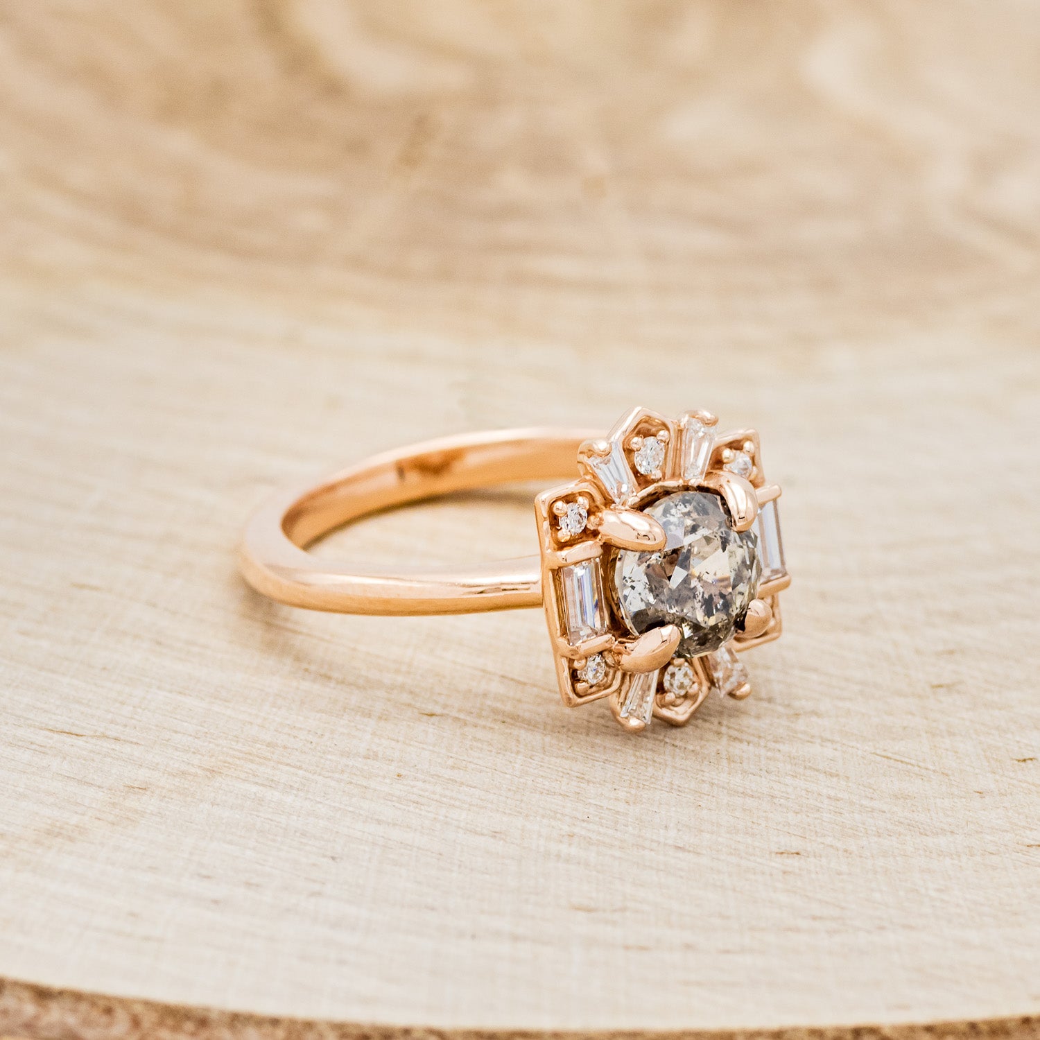 "CLEOPATRA" - ROUND CUT SALT & PEPPER DIAMOND ENGAGEMENT RING WITH DIAMOND TRACER-6