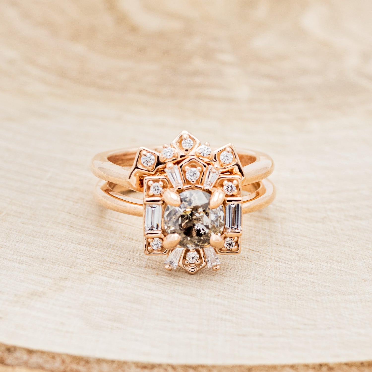 "CLEOPATRA" - ROUND CUT SALT & PEPPER DIAMOND ENGAGEMENT RING WITH DIAMOND TRACER-4